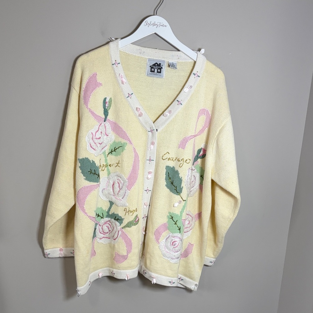 Storybook Knits Courage Support Hope Cardigan Sweater Yellow Breast Cancer 3X